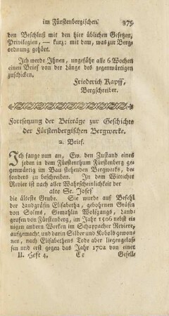Fortsetzung der Beiträge zur Geschichte der Fürstenbergischen Bergwerke.