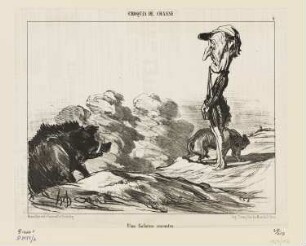 Une fâcheuse rencontre, Blatt 6 der Folge "Croquis de Chasse", in: "Le Charivari", Paris 1853