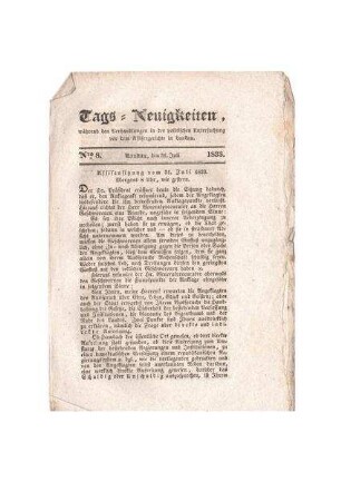"Tags-Neuigkeiten No. 8; 31. Juli 1833