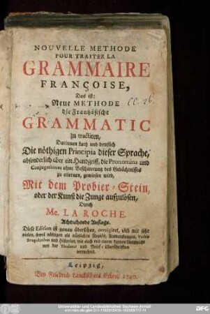 Nouvelle Methode Pour Traiter La Grammaire Françoise, Das ist: ...
