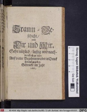 Traum-Geschicht/ von Dir und Mir : Sehr nützlich/ lustig und nachdencklich zu lesen