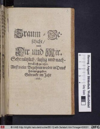 Traum-Geschicht/ von Dir und Mir : Sehr nützlich/ lustig und nachdencklich zu lesen