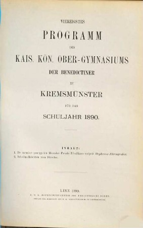 Programm des Obergymnasiums der Benediktiner zu Kremsmünster. 1889/90 = 40