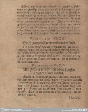 Propositio XXXIII. Die Kugeln pfeissen bisweilen in der Lufft.