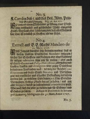 No. 3. K. Carolus den 5. und des Heil. Röm. Peinliche Gerichts-Ordnung.