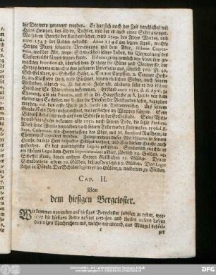 Cap. II. Von dem hiesigen Bergcloster.