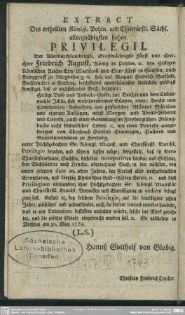 Extract Des ertheilten Königl. Pohln. und Churfürstl. Sächs. allergnädigsten hohen Privilegii