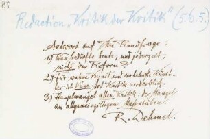Brief an Johannes Buschmann