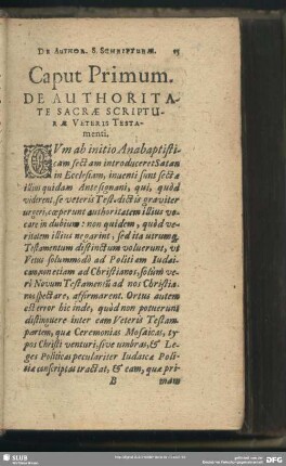 Caput Primum. De Authoritate Sacrae Scripturae Veteris Testamenti