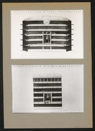 Nationaltheater, München Wiederaufbau: Querschnitt Ansicht Königsloge / Variante d und c