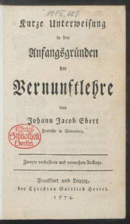 Kurze Unterweisung in den Anfangsgründen der Vernunftlehre