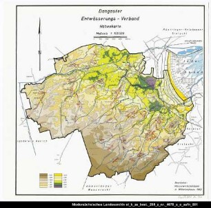Karten der Entwässerungsverbände und Sielachten im Gebiet des III. Oldenburgischen Deichband (Blätter tlw. mit Höhenangaben, Dangaster Entwässerungsverband, Entwässerungsverband Wangerland, Vareler Sielacht, Rüstringer-Kniphauser Sielacht, Wangerländische Sielacht) Maßstab: 1:100.000 Hersteller: Wasserwirtschaftsamt Wilhelmshaven