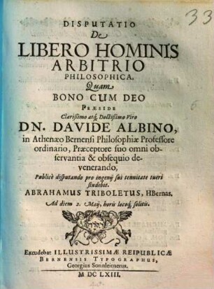 Disp. de libero hominis arbitrio philosophica