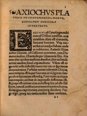 Axiochus Platonis de contemnenda morte