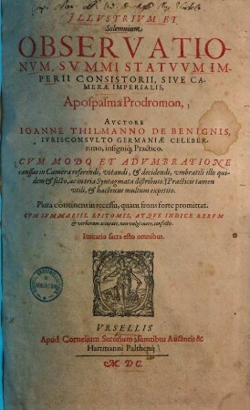 Illustrium et solemnium observationum, summi statuum imperii consistorii sive camerae imperialis apospasma prodromon