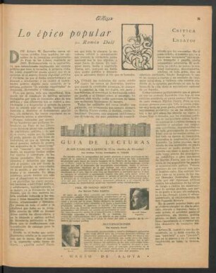 Crítica y ensayos : Lo épico popular