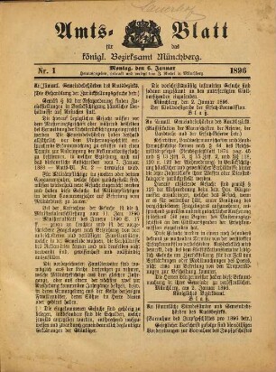 Amts-Blatt für das Bezirksamt Münchberg. 1896