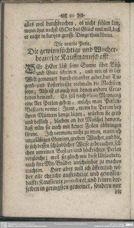 Die neunte Perle. Die gewinnsüchtige und Wucherbegierige Kauffmannschafft