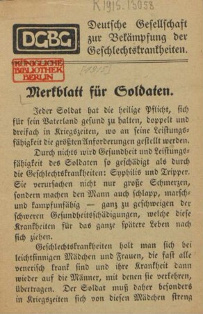 Merkblatt für Soldaten