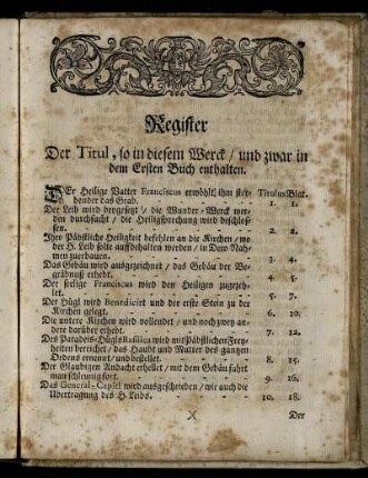 Register Der Titul, so in diesem Werck / und zwar in dem Ersten Buch enthalten.