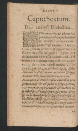 Caput Sextum. De analysi Dialectica.