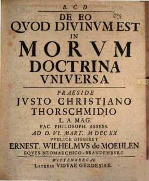 De eo quod divinum est in morum doctrina universa