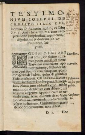 Testimonium Iosephi De Christo Filio Dei