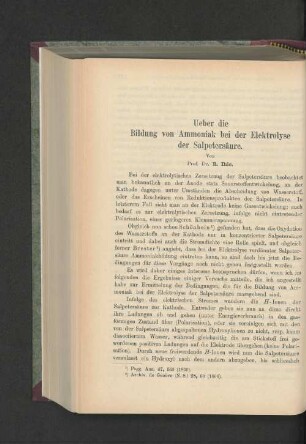 Ueber die Bildung von Ammoniak bei der Elektrolyse der Salpetersäure.