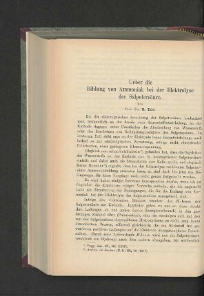 Ueber die Bildung von Ammoniak bei der Elektrolyse der Salpetersäure.