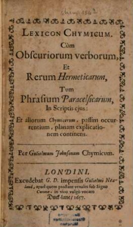 Lexicon Chymicum : Cum Obscuriorum verborum et rerum hermeticarum ...