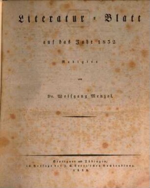 Morgenblatt für gebildete Stände. Literatur-Blatt, 1832