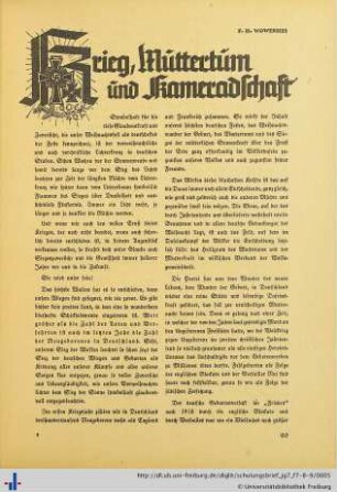 Krieg, Muttertum und Kameradschaft.