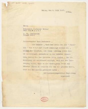 Brief an Emil von Sauer : 08.07.1927