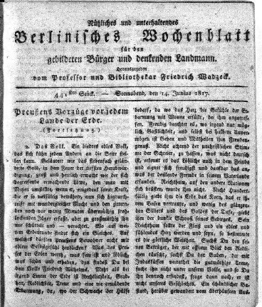 441stes Stueck, Sonnabend, den 14. Junius 1817