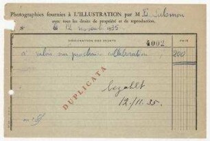Quittung von L’Illustration, Paris an Erich Salomon