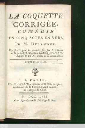 La Coquette Corrigée : Comédie En Cinq Actes En Vers