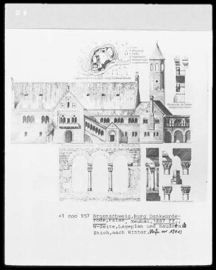 Burg Dankwarderode: Lageplan und Baudetails Palas für den Neubau ab 1887