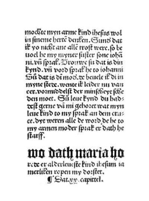 wo dath maria horede er alderleveste kind ihesum iamerliken ropen my dorstet. Dat xx. capittel
