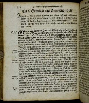 Am 6. Sonntage nach Trinitatis. 1778. - Am 9. Sonntage nach Trinitatis. 1778.