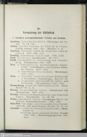 III. Vermehrung der Bbliothek