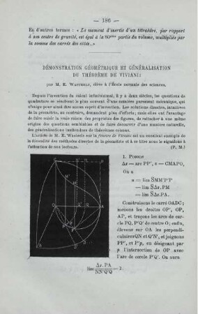 DÉMONSTRATION GÉOMÉTRIQUE ET GÉNÉRALISATION DU THÉORÈME DE VIVIANI.