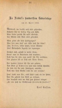 Zu Fröbel's hundertstem Geburtstage am 21. April 1882