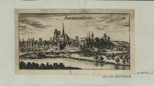 Ansicht von Angermünde, Stich, um 1700? : Angermünde. - [S.l.] , [um 1700?]. - 1 Kunstbl. : Stich ; 11 x 6 cm