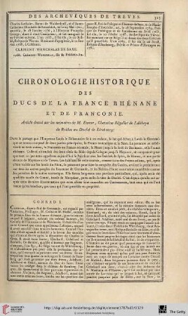 Chronologie historique des ducs de la France Rhénane et de Franconie