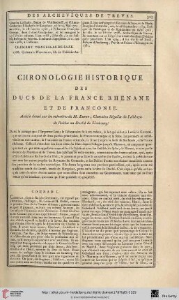 Chronologie historique des ducs de la France Rhénane et de Franconie