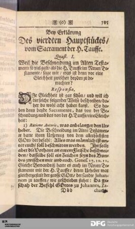 Bey Erklärung Des vierdten Hauptstückes / vom Sacrament der H. Tauffe.