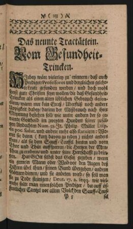 Das neunte Tractätlein. Vom Gesundheit-Trincken