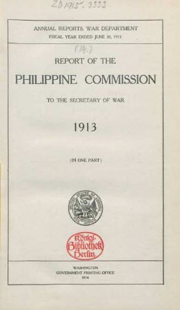 14.1913: Report of the Philippine Commission to the Secretary of War
