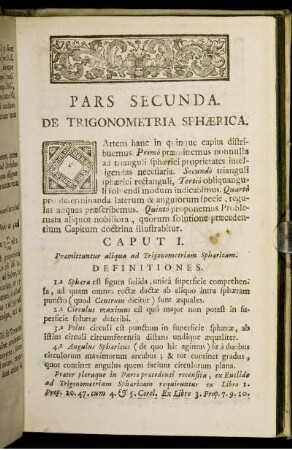 Pars Secunda. Di Trigonoemtria Sphaerica.