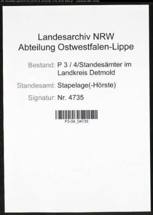 Heiratsregister Standesamt Stapelage(-Hörste)